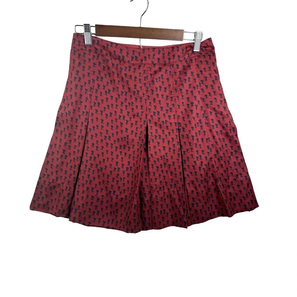 Marc by‎ Marc Jacobs 100% Silk Pleated Mini Skirt Red Navy Size 4
